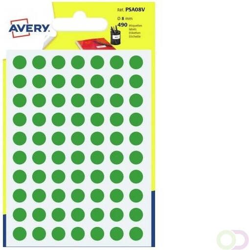 Avery PSA08V ronde markeringsetiketten diameter 8 mm blister van 490 stuks groen